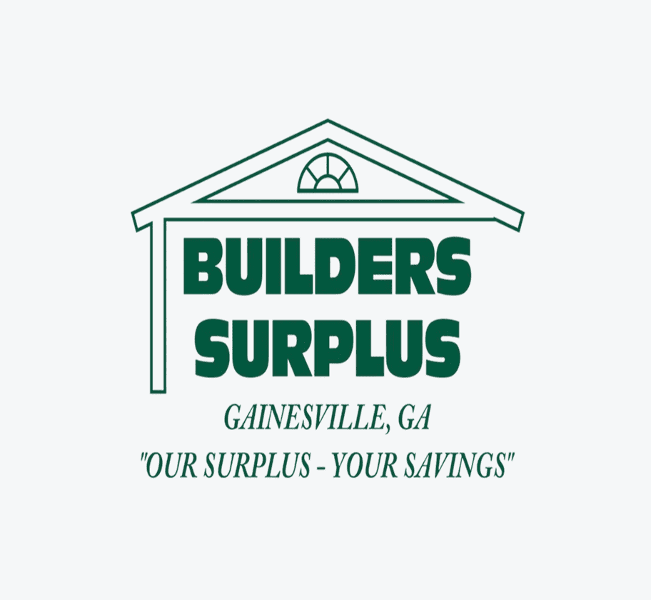 Builders Surplus Gainesville GA logo with tagline "Our Surplus - Your Savings" on white background